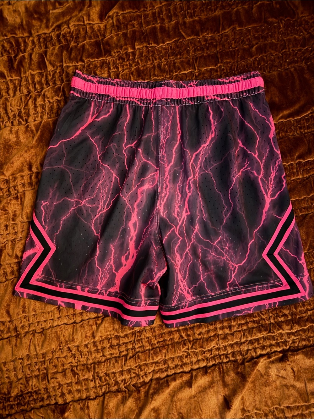 Nike Jordan Black and Hot Pink Lightning Print Athletic Shorts - Picture 4 of 5